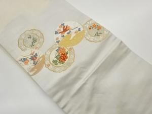 花々に鳳凰模様織出し名古屋帯